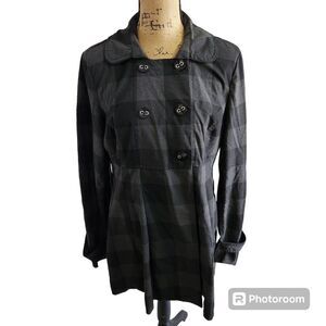 Byline Byer California Peacoat Womens SZ XL Double Breasted Buffalo Plaid Grunge